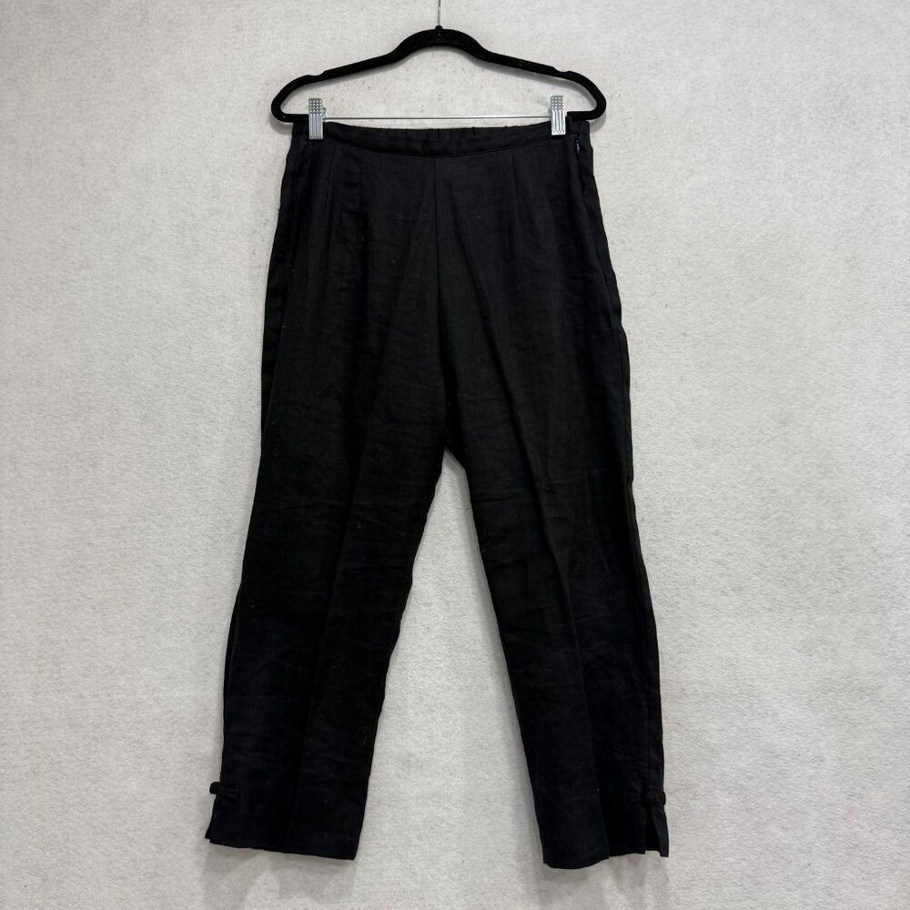 Jams World Pants Womens Medium Black Linen Straight Leg Elastic Waist USA Casual